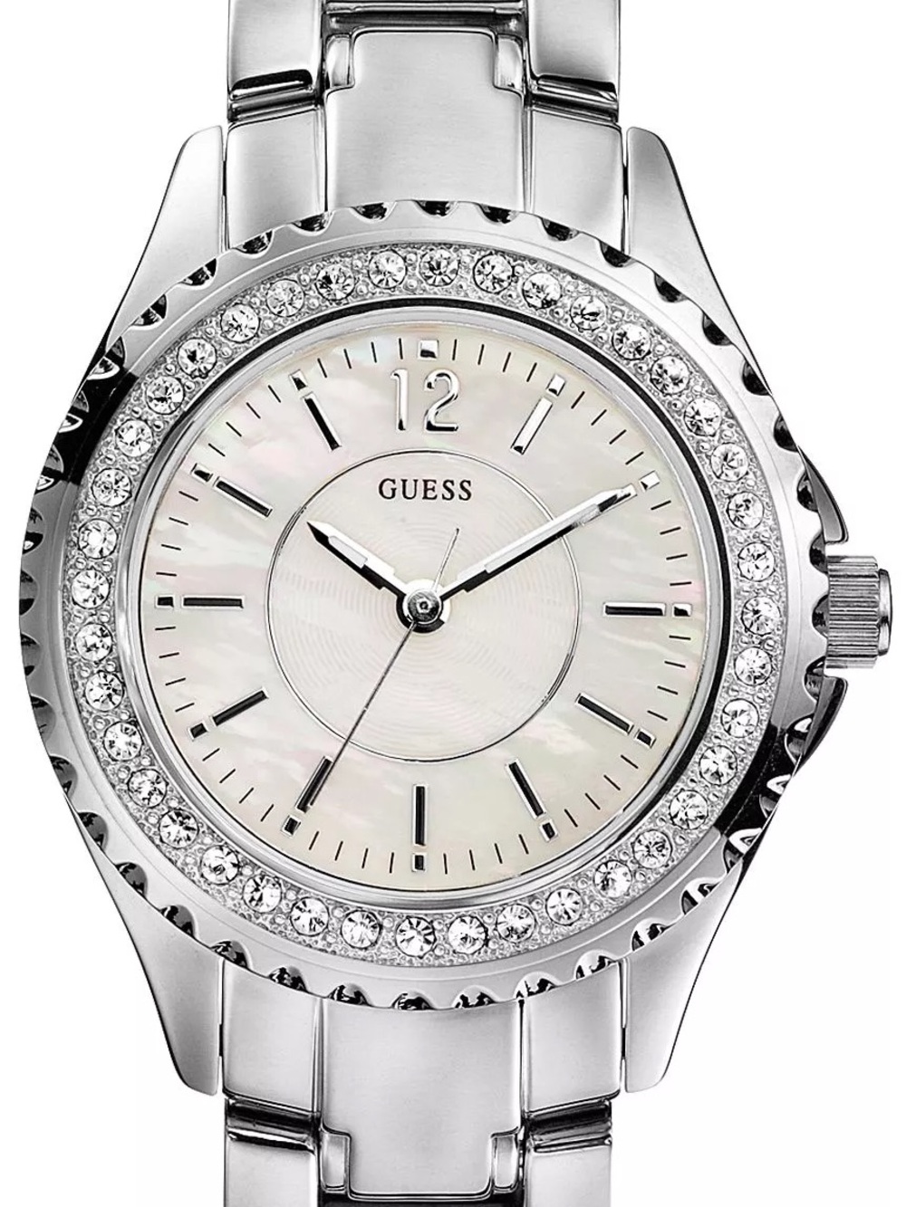 Guess Silver Crystal Accent Women's Watch with Mother-of-Pearl Dial